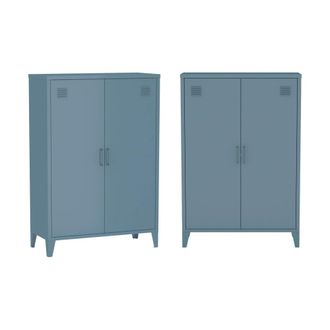 Sweeek C&oacute;moda/armario de metal de 2 puertas, set de 2, azul gris