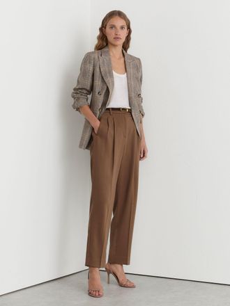 Reiss Taupe Neutral Petite Lyocell Tapered Pleated Trousers, 14