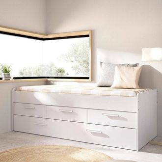 Dmora Cama Infantil Daaron, Estructura Con Segunda Cama Nido, Cama Individual Para Dormitorio Con 3 Cajones, 194x95h68 Cm, Blanco - Dmora
