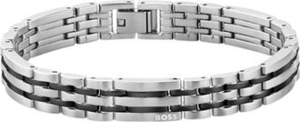 BOSS Black and silver-tone cuff with logo clasp