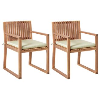 Beliani Conjunto De 2 Sillas De Jard&iacute;n R&uacute;stico Con Cojines Madera De Acacia Certificada Poli&eacute;ster Marr&oacute;n Claro Y Verde Claro Sassari Ii