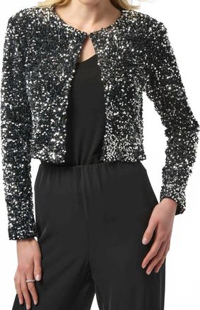 Joseph Ribkoff Sequin Long Sleeve Crop Jacket In Silver