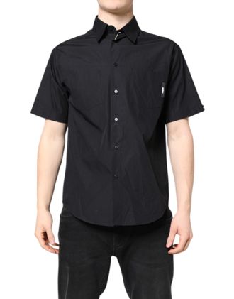 Msgm Black Printed Short Sleeves Collared Men Casual Mens Shirt