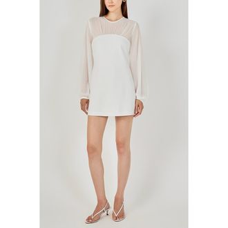 endless rose Long Sleeve Mixed Media Minidress in White at Nordstrom, Size X-Small