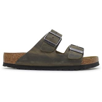Birkenstock Arizona BS Soft Footbed Oiled Leather Unisex Slides Sandals - Faded Khaki - Size:UK 10.5