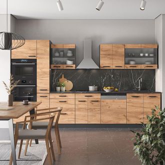 Vicco Mueble De Cocina R-line, Oro Power Roble/antracita, 350 Cm Con Armario Alto, Sin Encimera