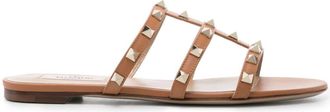 Valentino Garavani Rockstud flat leather sandals - women - Calf Leather/Calf Leather/Calf Leather - 35.5 - Brown
