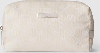 Gucci Medium Cosmetic Case With Gucci Plaque, White, GG Canvas