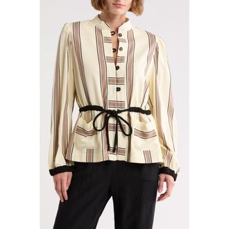 Dress To Stripe Drawstring Waist Jacket in Beige Parque Stripes at Nordstrom Rack, Size X-Small