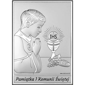 OEM Cuadro En Plata Para Primera Comuni&oacute;n Con Ni&ntilde;o Con Grabado 6795-o 9 X 13 Cm