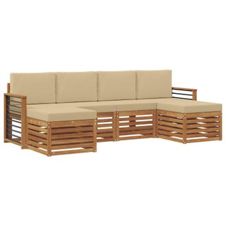 vidaXL Juegos De Sof&aacute;s 6 Pcs Natural Y Beige Madera De Acacia S&oacute;lida Vidaxl