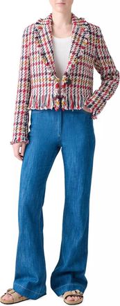 Akris Womens Check Tweed Maxi Fringes Jacket In Cream Multi
