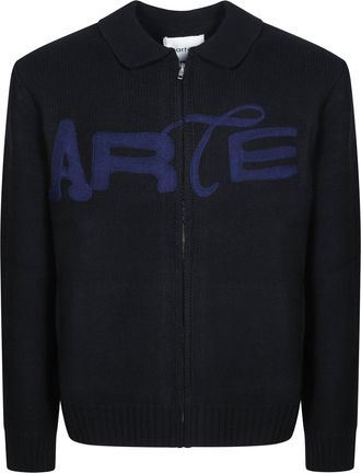 Arte Dark Knit Fabric Graphic Zip-Through Knit