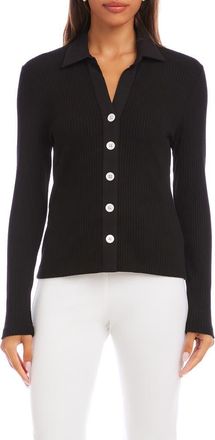 Karen Kane Button-Up Rib Top in Black at Nordstrom, Size X-Large