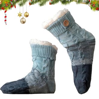 Generic Knitted Ultra-Thick Slipper Home Socks, Fluffy Warm Slipper Socks for Women (Blue)