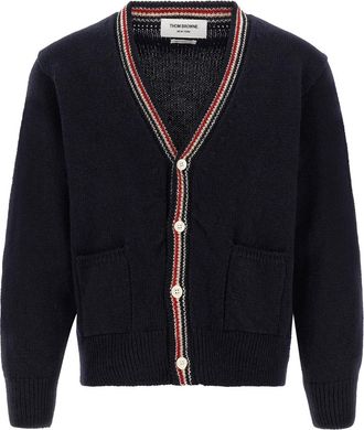 Thom Browne Blue Stripes V-Neck Cardigan