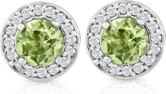 Pompeii3 5/8ct Halo Diamond Peridot Studs 14K White Gold