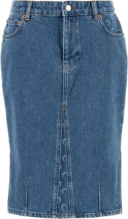 Marine Serre Denim midi rok met maanprint - Dames - Rokken - Blauw - Maat: M Denim