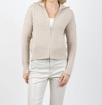 Kinross Cashmere Bobble Zip Cardigan In Dune