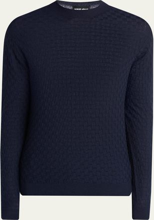 Giorgio Armani Mens Wool Basketweave Crewneck Sweater