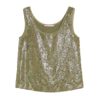 Pennyblack Sleeveless Tops, female, Green, Size: L Fil Coup&eacute; Floral Sleeveless Top