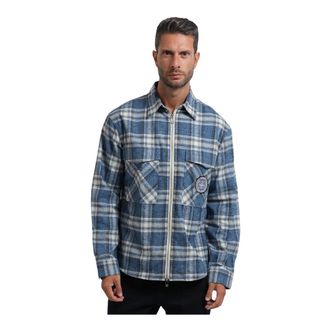 A|X Armani Exchange Check Comfort Zip Shirt - Heren - Overhemden - Blauw - Maat: S Katoen