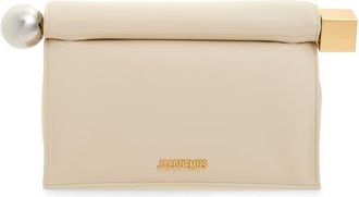 Jacquemus La Pochette Rond Carr&eacute; Leather Clutch in Light Ivory 115 at Nordstrom