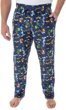 Intimo Looney Tunes Mens Daffy Duck Bugs Bunny Taz Marvin Martian Allover Toss Print Lounge Sleep Pajama Pants (Large)