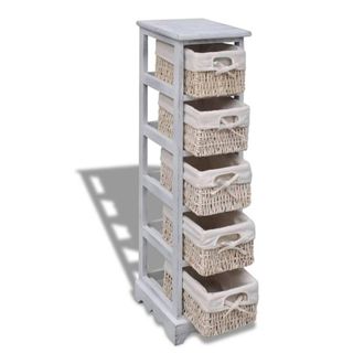 Berkfield Home Stunning Wooden Storage Rack 5 Weaving Baskets White