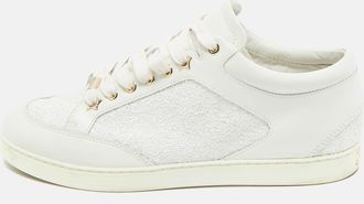 Jimmy Choo London White Glitter And Leather Low Top Sneakers