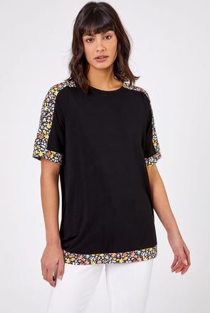 Roman Floral Print Contrast Jeresey Top