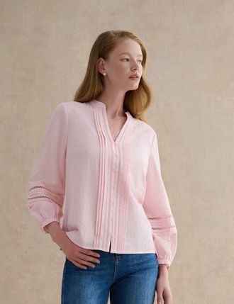 Hobbs London Lucilla Pintuck Mandarin Collar Blouse in Blush Pink at Nordstrom, Size 14