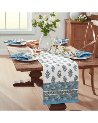 Elrene Tropez Block Print Stain & Water-Resistant Indoor/Outdoor Table Runner