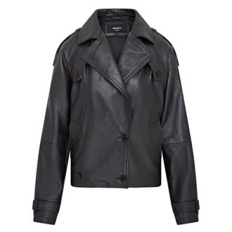Infinity Leather Womens Cropped Oversized Trench Jacket - Canberra - Black - Size 20 UK