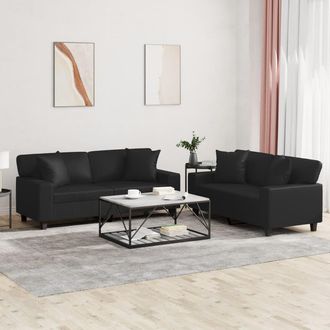 vidaXL Juego De Sof&aacute;s Con Cojines 2 Piezas Cuero Sint&eacute;tico Negro Vidaxl