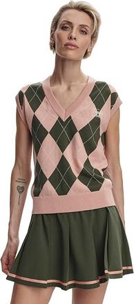 Varley Avika Argyle Vest Womens Sweatshirt Dusty Pink/Deep Ivy : XS, Cotton/Modal/Nylon