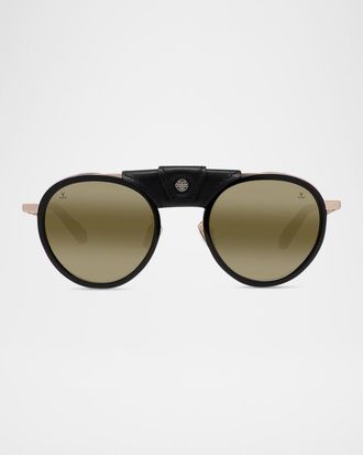 Vuarnet Men & apos;s Glacier 02 Titanium Round Sunglasses with Side Shields and Cord