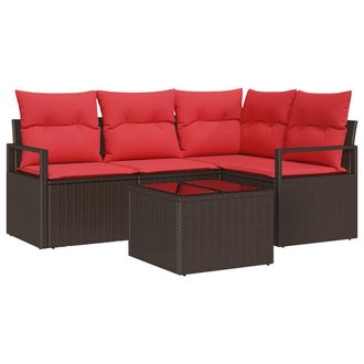 vidaXL Conjunto De Sof&aacute;s De Jard&iacute;n 5 Uds. Marr&oacute;n Y Rojo Vidaxl