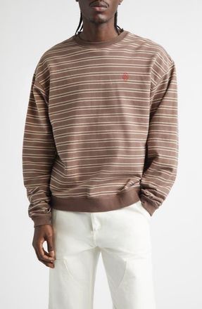 Stockholm Surfboard Club Benny Stripe Long Sleeve Organic Cotton T-Shirt in Brown Stripe at Nordstrom, Size X-Large