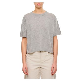 Lisa Yang Round-neck Knitwear, female, Gray, XS, T-shirt in lana Girocollo