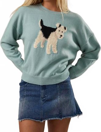 Le Lis Blanc Deux Womens Fox Terrier Dog Graphic Sweater In Mint Green