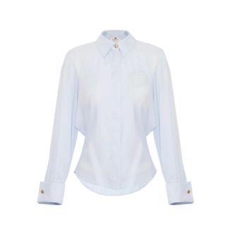 Elisabetta Franchi Overhemden, Dames, Blauw, S, Katoen, Cotton Poplin Shirt