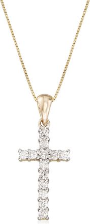 Ross-Simons Diamond Cross Pendant Necklace in 14kt Yellow Gold