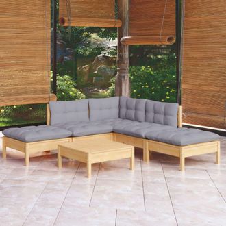 vidaXL Juego De Muebles De Jard&iacute;n 6 Pzas Y Cojines Madera Pino Gris Vidaxl