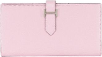 Herm&egrave;s Rose Sakura Chevre Leather Long Wallet (Bi-Fold) (Pre-Owned)