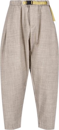 White Sand Beige Relaxed Tapered Textured Fabric Trousers
