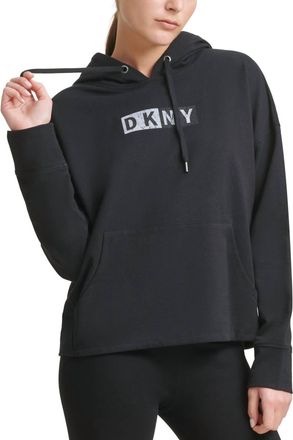 DKNY Dkny Womens Activewear Sport Logo Hooded Cotton Sweatshirt In Black
