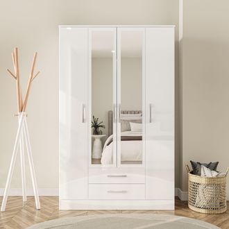 Birlea Lynx 4 Door 2 Drawer Wardrobe With Mirror in White