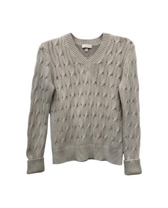 Kinross Cashmere Womens Cable V-Neck Sweater In Stonewashed