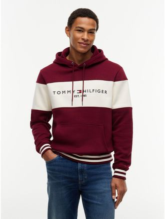 Tommy Hilfiger Mens Tommy Logo Colorblock Hoodie - Burgundy - XXXL